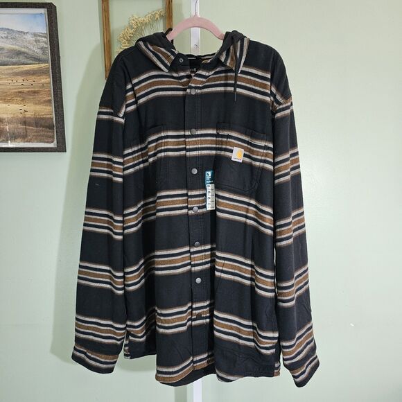 Carhartt Mens Rugged Flex Flannel Fleece Lined Hooded Shirt Jacket 2XL TALL - Picture 3 of 10